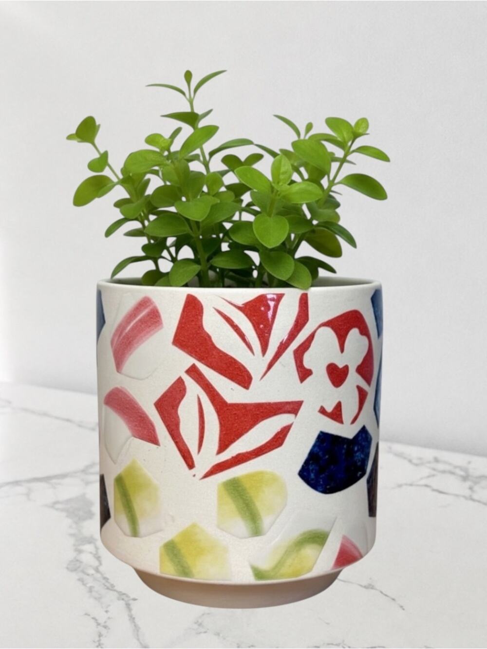 Anthropologie Andrea Planter Handcrafted Stoneware Pot Terrazzo Style Boho 5”